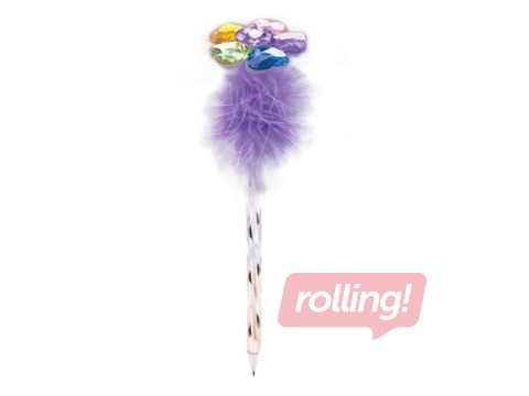 Lodīšu pildspalva Crystal Flower ar violetām spalvām, 0.7mm, zila