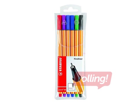 Pildspalvas flomasteri Stabilo Point,  6 krāsas, 0.4mm 