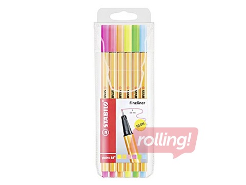 Pildspalvas flomasteri Stabilo Point Neona,  6 krāsas, 0.4mm 