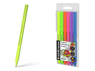 Flomāsterpildspalvu komplekts ErichKrause, Art Spirit Neon, 0.4mm, 6 krāsas