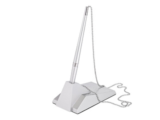 Lodīšu pildspalva statīvā Alco, sudraba korpuss, melna tinte