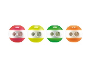 Double hole pencil sharpener with container Milan Sphere Fluo, different colors