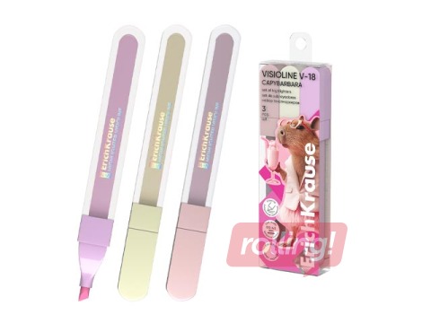 Teksta marķieru komplekts ErichKrause, V-18 CapyBarbara, 0.5-4.5mm, 3 pasteļkrāsas