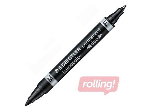 Permanentais marķieris Staedtler Lumcolor DUO, divpusējs, melns, 0.6mm/1.5mm