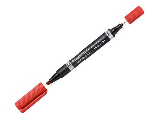 Permanentais marķieris Staedtler Lumcolor DUO, divpusīgs, 0.6mm/1.5mm, sarkans