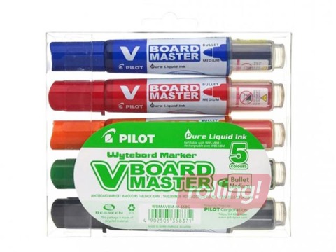 Marķieru komplekts baltajai tāfelei, Pilot V Board Master, 2.3 mm, 5 krāsas