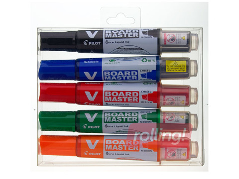 Marķieru komplekts baltajai tāfelei Pilot, V Board Master, 2.2-5.2mm, 5 krāsas