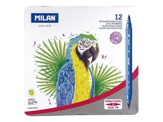 Flomāsteri Milan, divpusīgi, metāla kastē, 12 krāsas