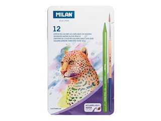 Krāsaino zīmuļu komplekts Milan, akvareļu, 12 krāsas, metāla kastē