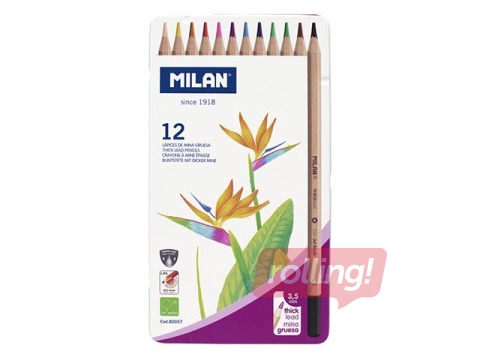 Krāsainie zīmuļi Milan 12 krāsas, metāla kastē