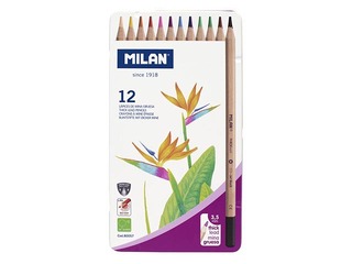 Krāsainie zīmuļi Milan 12 krāsas, metāla kastē