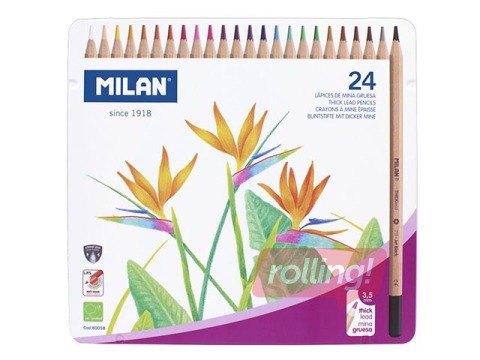 Krāsainie zīmuļi Milan 24 krāsas, metāla kastē