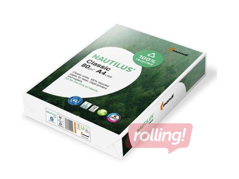 Papīrs Nautilus Classic, 100% pārstrādāts, A4, 80g/m², 500 loksnes