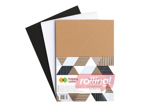 Kartons gofrēts Happy Color Kraft, A4, 3 kraft krāsas, 10 loksnes