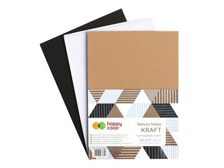 Kartons gofrēts Happy Color Kraft, A4, 10 loksnes, 3 kraft krāsas