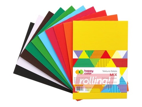 Kartons gofrēts divpusējs Happy Color MIX, A4, 10 loksnes, dažādas krāsas