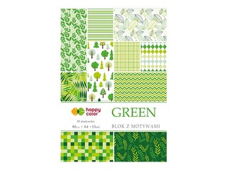 Dizaina papīrs ar motīvu Green A4, 80 g/m2, 15 loksnes, 30 zaļi motīvi