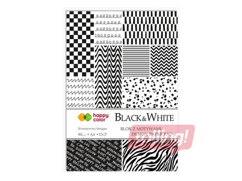 Dizaina papīrs ar motīvu BLACK&WHITE A4, 80 g/m2, 15 loksnes, 26 motīvi