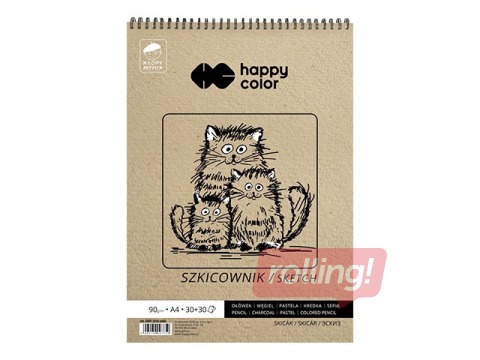 Skiču bloks ar spirāli Happy Color, A4, 80/90g/m², 60 loksnes