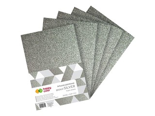 Foam craft sheets Happy Color, Silver, with glitter, A4, 5 sheets