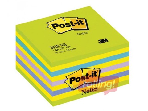 Līmlapiņu kubs Post-it, 76x76 mm, 450l, neonzaļš 