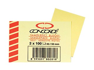 Līmlapiņas Concorde, 50x40 mm, 2 x 100l., dzeltenas