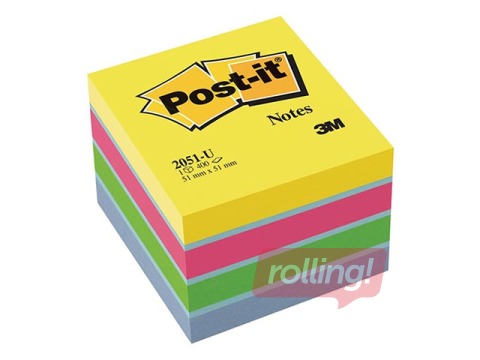 Līmlapiņu kubs Post-it, multikrāsās, 51x51mm, 400 lapiņas
