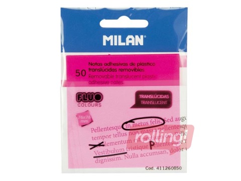 Caurspīdīgas līmlapiņas Milan, neona rozā, 76x76mm, 50 lapiņas