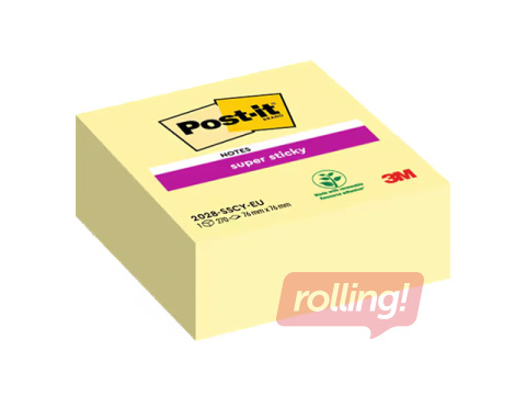 Līmlapiņas Post-it, Super Sticky, kanārijdzeltenas, 76x76mm, 270 gab.