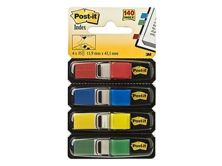 Marķēšanas indeksi plastikāta Post-it,12 x 43 mm, 4x35l., dažādas krāsas 