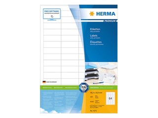 Uzlīmes Herma Premium, A4, 48,3x16,9 mm, 100 loksnes, baltas
