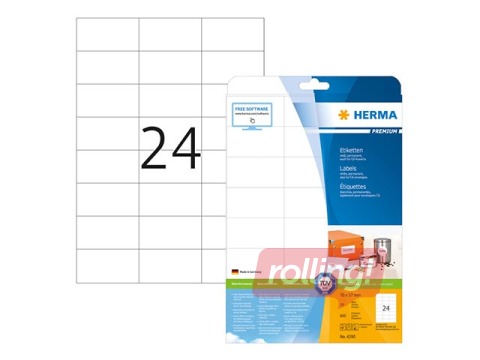 Uzlīmes Herma Premium  A4, 70x37 mm, 25 loksnes, noturīgas, baltas