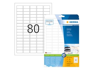 Uzlīmes Herma  Premium A4, 35.6x16.9 mm, 25 loksnes, baltas, noturīgas
