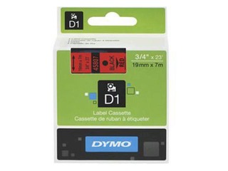 Marķēšanas lente DYMO D1, 12 mm x 7 m, melni burti uz sarkana fona 