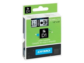 Marķēšanas lente DYMO D1, 12 mm x 7 m, melni burti uz caurspīdīga fona 