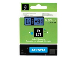 Marķēšanas lente DYMO D1, 12 mm x 7 m, melni burti uz zila fona 