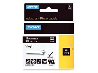 Marķēšanas lente Dymo Rhino 19mm x 5,5m,vinila, balta, melni burti