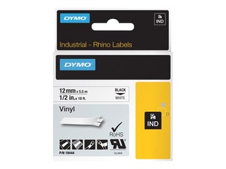 Dymo Rhino White Vinyl Tape - 12mm, Black Text