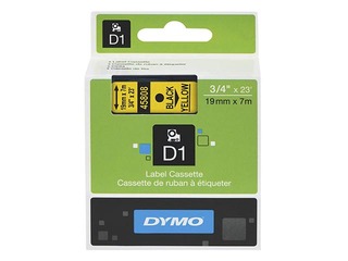 Marķēšanas lente DYMO D1, 19 mm x 7 m, melni burti uz dzeltena fona 