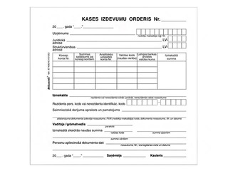 Kases izdevumu orderis, 1/3 no A4, paškopējošas, 2 eksemplāri, 50 komplekti