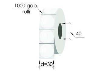 Thermal labels roll, 30 mm, PP, 1000 pcs., round, transparent