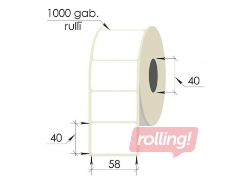 Termouzlīmes rullī, 58x40 mm, PP, 1000 gab., baltas