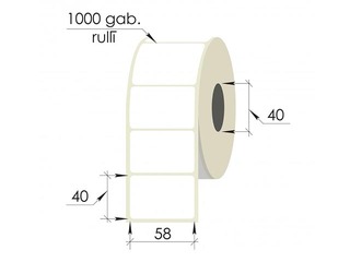 Термонаклейки в рулоне, 58x40 мм, PP, 1000 шт., белые