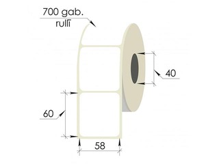 Thermal labels roll, 58x60 mm, PP, 700 pcs, white