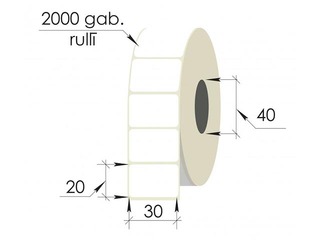 Термонаклейки в рулоне, 30x20 mm, PP, 2000 шт, белый