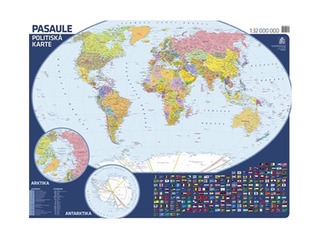 Pasaules politiskā sienas karte, 109,5 x 85 cm, laminēta, ar līstēm