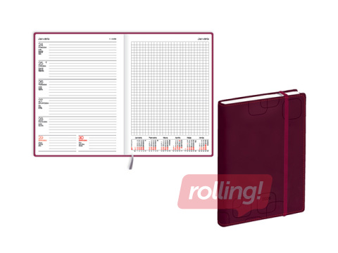 Dienasgrāmata Quadro, A5, mākslīgā āda Soft, bordo