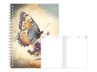 Dienasgrāmata - piezīmju bloks bez datumiem, Tempo Spiral, punktotas lapas, Butterfly