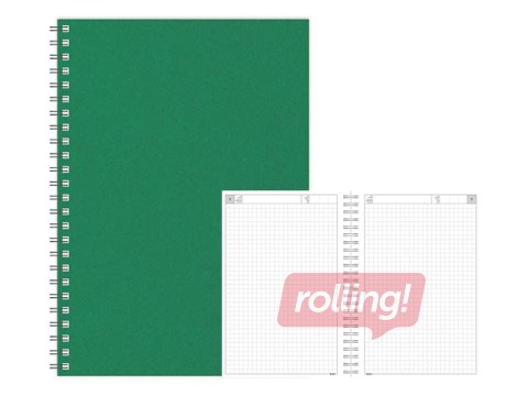 Dienasgrāmata - piezīmju bloks, A5 Cardboard, rūtiņu, zaļš