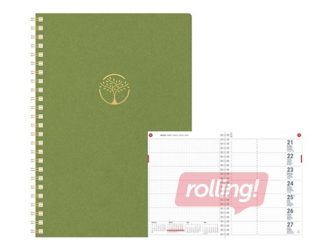 Dienasgrāmata Unika Spiral Cardboard, A5, gaiši zaļa